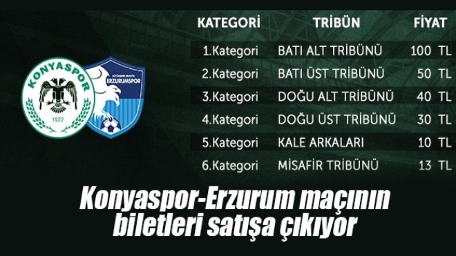 Konyaspor-Erzurum maçının biletleri satışa çıkıyor