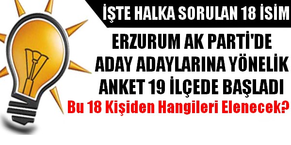 Erzurum`da AK Parti 18 Kişi Üzerinde Anket Yapıyor