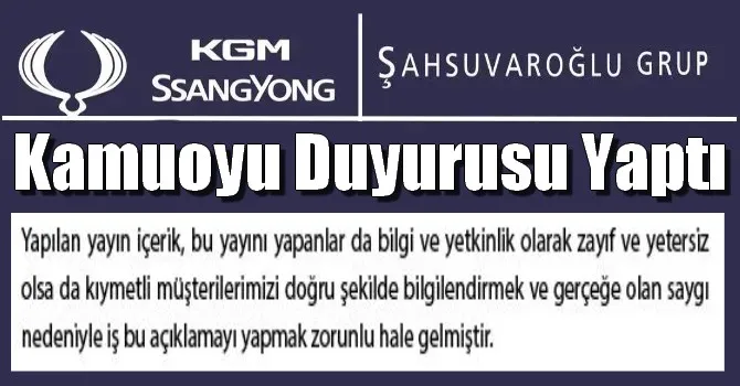 Şahsuvaroğlu Gruptan Kamuoyuna Duyuru